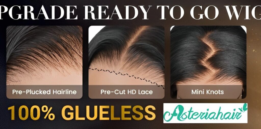 Stunning human hair lace front wigs on display, showcasing a variety of styles and colors from Asteria Hair, with a promotional offer of up to 68% off